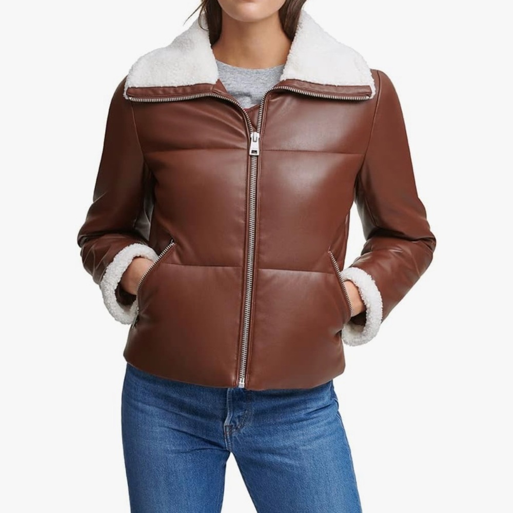 Levi's Chocolate faux Leather Jacket with Cream Collar